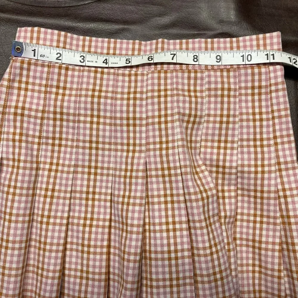 New Aerie Pleated Mini Skirt Pink‎ Brown Gingham Plaid Size XS $49.95 Preppy